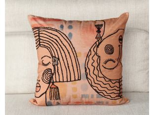 Terracotta And Multi Abstract Face Pillow
