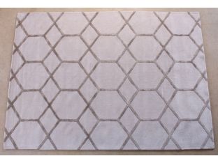 8' x 11' Antique White and Dark Gray Hand-tufted Wool/Silk Grid Rug