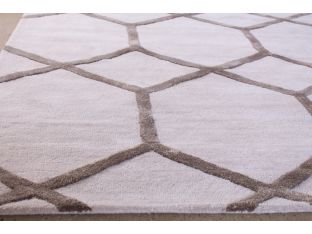 8' x 11' Antique White and Dark Gray Hand-tufted Wool/Silk Grid Rug