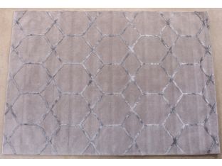 8' x 11' Taupe and Steel Gray Hand-tufted Wool/Silk Grid Rug