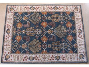 9' x 12' Traditional Indian Indigo and Dark Ivory Hand-tufted Wool Rug