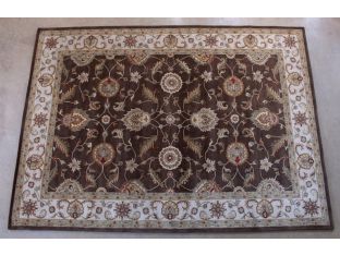 10' x 14' Traditional Indian Cocoa Brown and Dark Ivory Hand-tufted Wool Rug