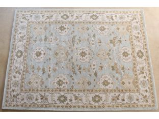 9' x 12' Traditional Indian Sky Blue and Antique White Hand-tufted Wool Rug