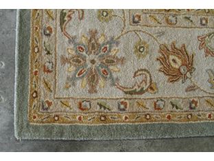 10' x 14' Traditional Indian Sea Green and Light Gold Hand-tufted Wool Rug