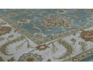 10' x 14' Traditional Indian Blue and Antique White Hand-tufted Wool Rug