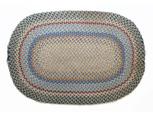 3' x 5' Cream, Blue and Orange Braided Oval Rug