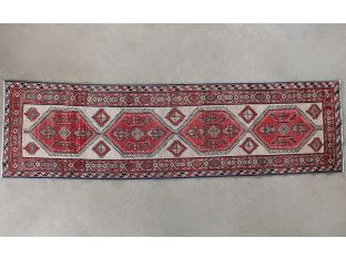 2'9" x 10'6" Red and Cream Azerbaijani Persian Runner Circa 1965