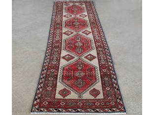 2'9" x 10'6" Red and Cream Azerbaijani Persian Runner Circa 1965