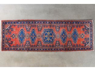 3'6" x 10'7" Brick Red and Blue Azerbaijani Persian Runner Circa 1970