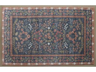 5' X 7'10" Navy And Rust Botanical Rug