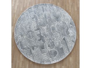 8' Round Grey Neutral Geometric Rug