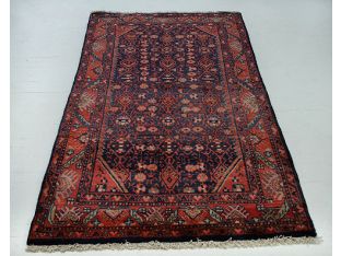 3'7" x 6'8" Antique Hossainabad Style Navy & Red Persian Rug