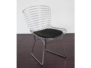 Bertoia Style Chrome Wire Side Chair (White or Black Cushion)
