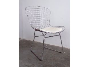 Bertoia Style Chrome Wire Side Chair (White or Black Cushion)