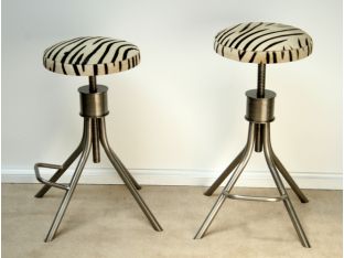 Adjustable Steel Stool with Zebra Print Upholstery