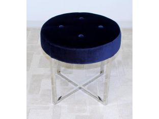 Navy Velvet Stool With Nickel Base