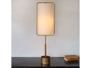 Natural Brass Table Lamp w/Ensconced White Shade