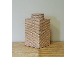 Whitewashed Woven Reed Bali Jar