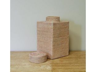 Whitewashed Woven Reed Bali Jar